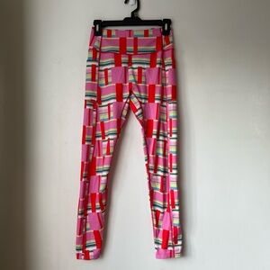 Katie Kortman Pink & Red Striped Block Leggings S
